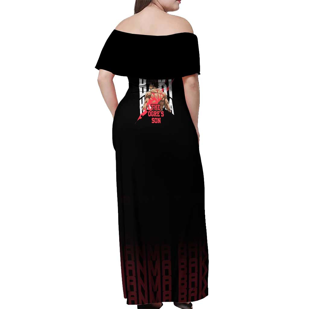 Baki Hanma The Ogre's Son Gym Theme Off Shoulder Maxi Dress with Intense Anime Artwork and Muscular Back Design - The Mazicc
