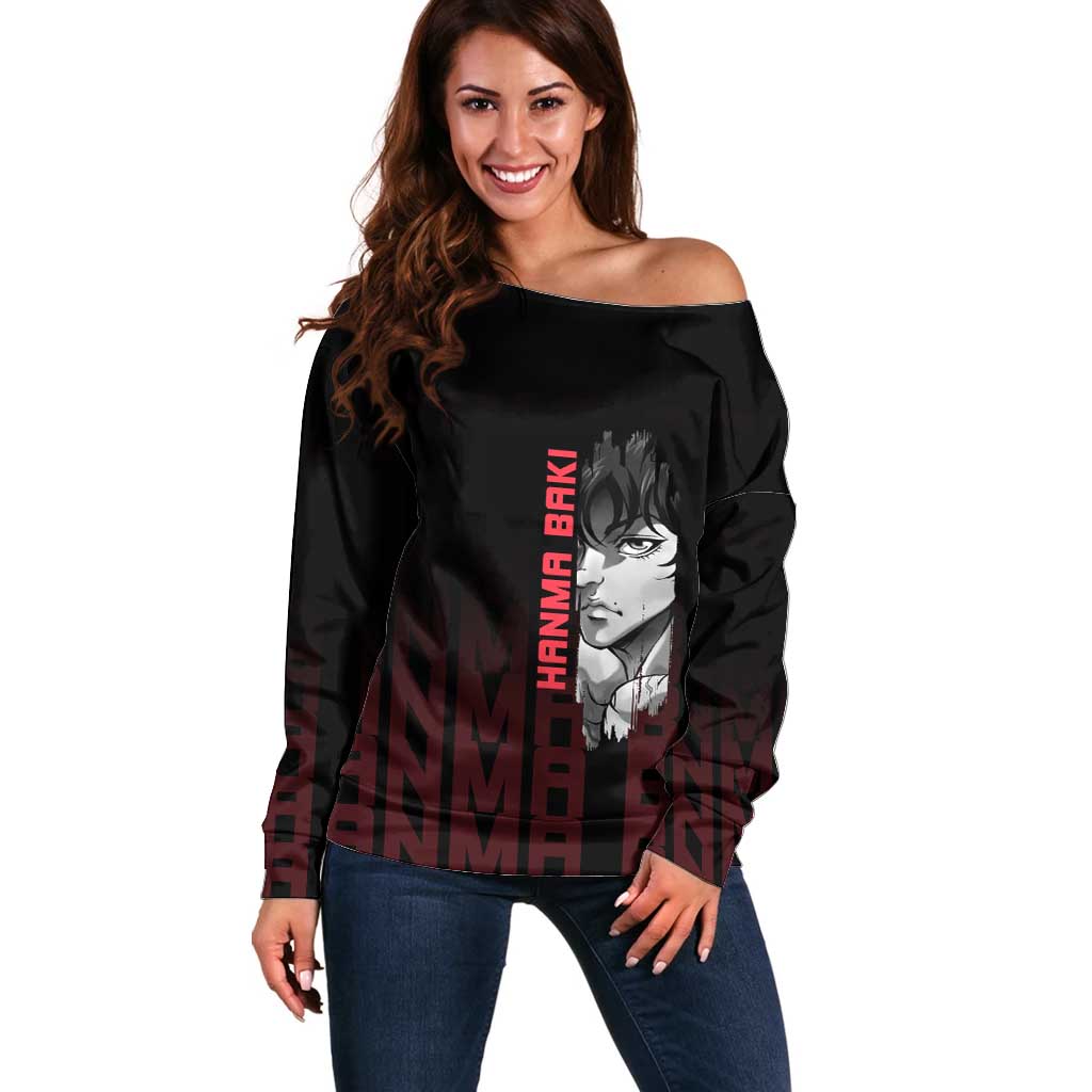 Baki Hanma The Ogre's Son Gym Theme Off Shoulder Sweater with Intense Anime Artwork and Muscular Back Design - The Mazicc