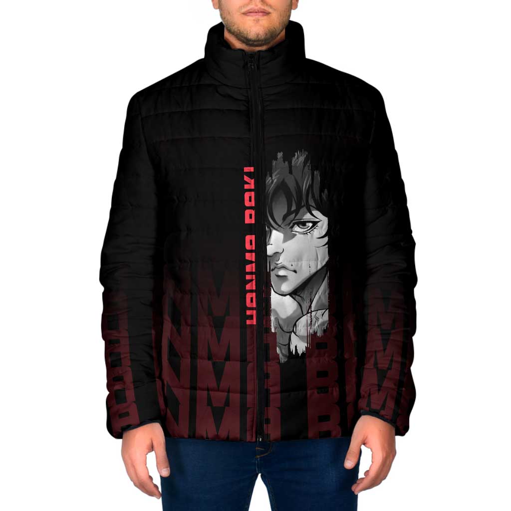 Baki Hanma The Ogre's Son Gym Theme Padded Jacket with Intense Anime Artwork and Muscular Back Design - The Mazicc