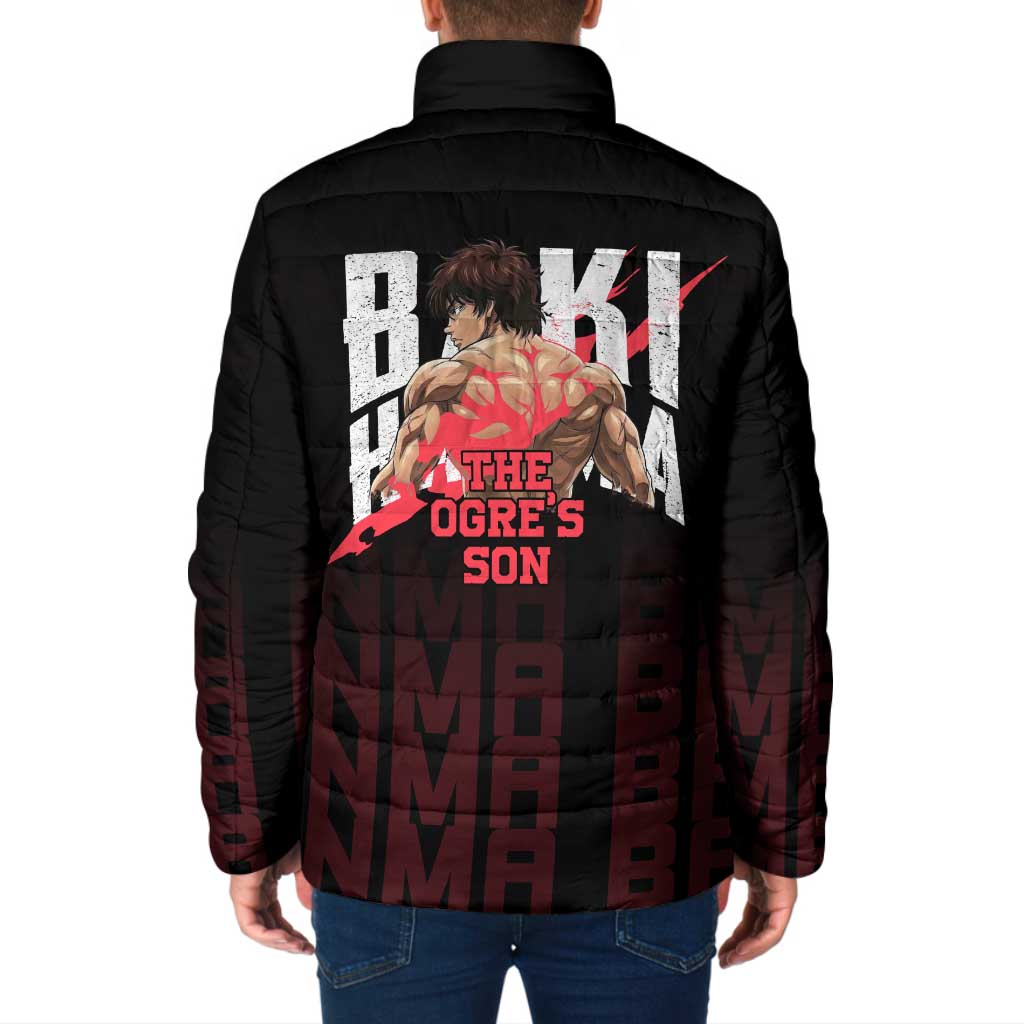 Baki Hanma The Ogre's Son Gym Theme Padded Jacket with Intense Anime Artwork and Muscular Back Design - The Mazicc