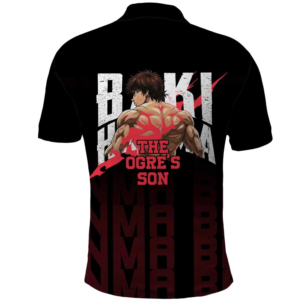 Baki Hanma The Ogre's Son Gym Theme Polo Shirt with Intense Anime Artwork and Muscular Back Design - The Mazicc