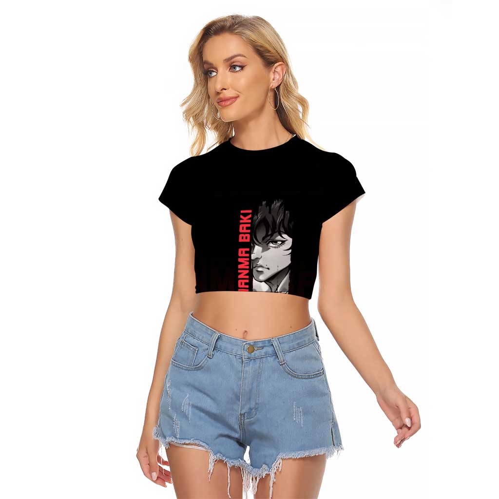Baki Hanma The Ogre's Son Gym Theme Raglan Cropped T Shirt with Intense Anime Artwork and Muscular Back Design - The Mazicc