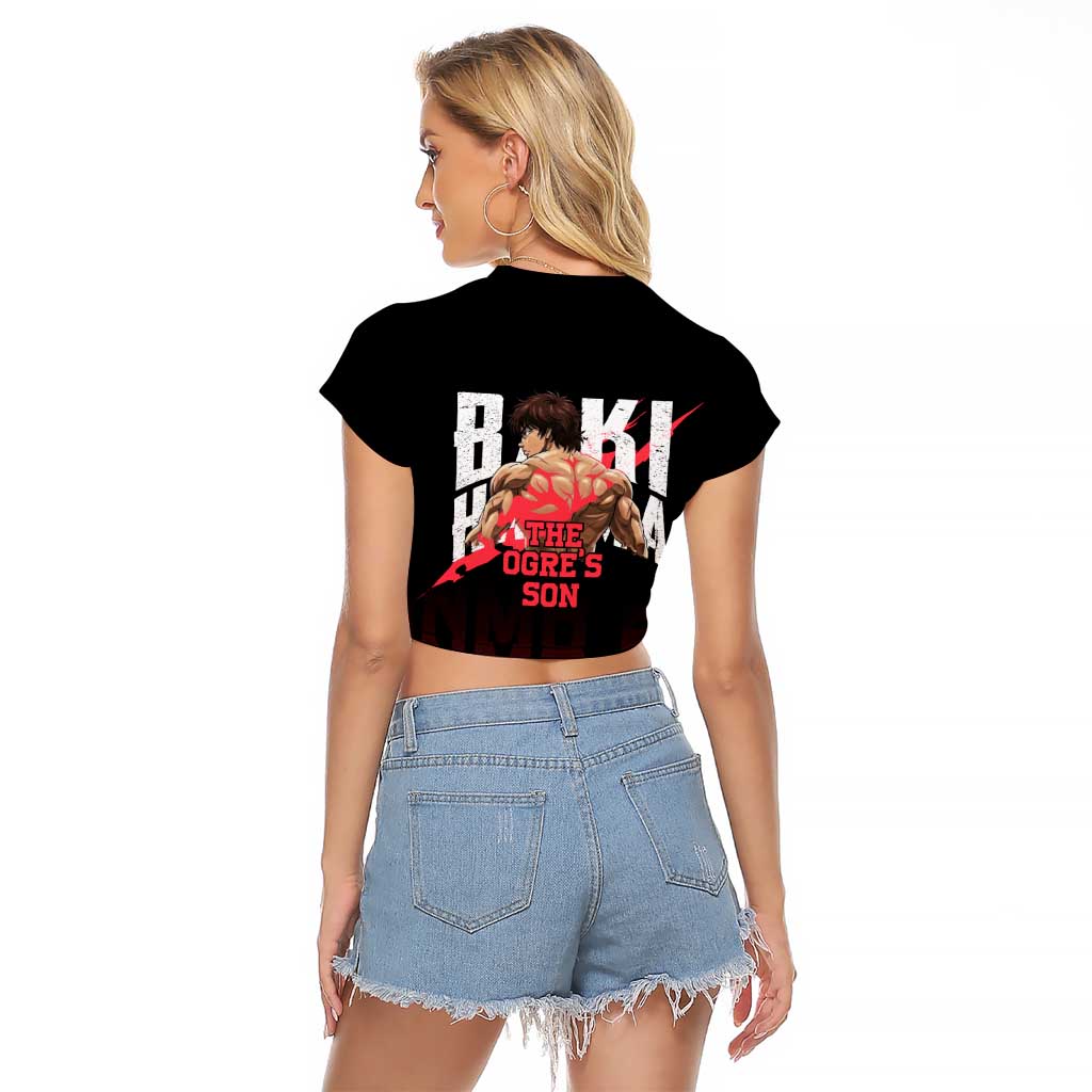 Baki Hanma The Ogre's Son Gym Theme Raglan Cropped T Shirt with Intense Anime Artwork and Muscular Back Design - The Mazicc