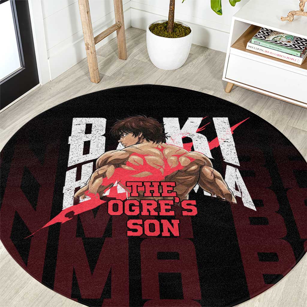 Baki Hanma The Ogre's Son Gym Theme Round Carpet with Intense Anime Artwork and Muscular Back Design - The Mazicc
