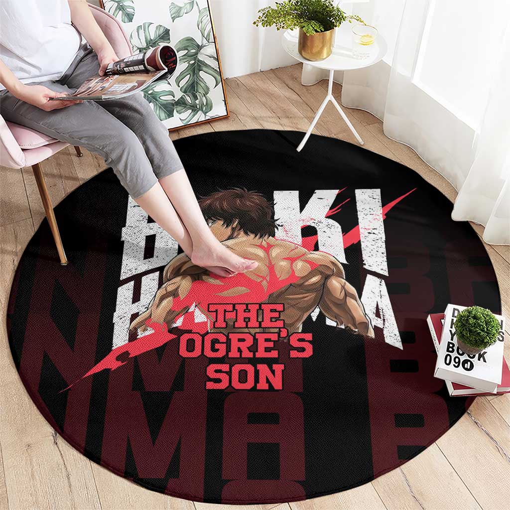 Baki Hanma The Ogre's Son Gym Theme Round Carpet with Intense Anime Artwork and Muscular Back Design - The Mazicc