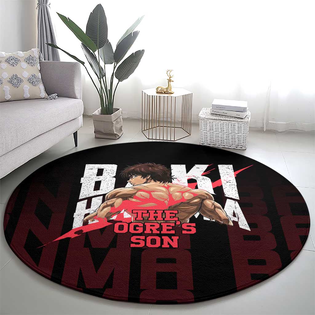 Baki Hanma The Ogre's Son Gym Theme Round Carpet with Intense Anime Artwork and Muscular Back Design - The Mazicc