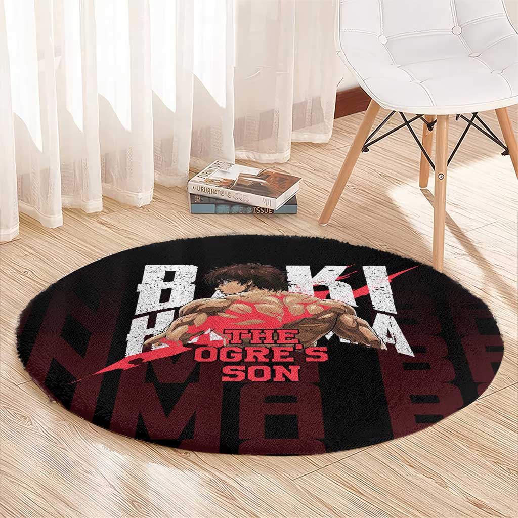 Baki Hanma The Ogre's Son Gym Theme Round Carpet with Intense Anime Artwork and Muscular Back Design - The Mazicc
