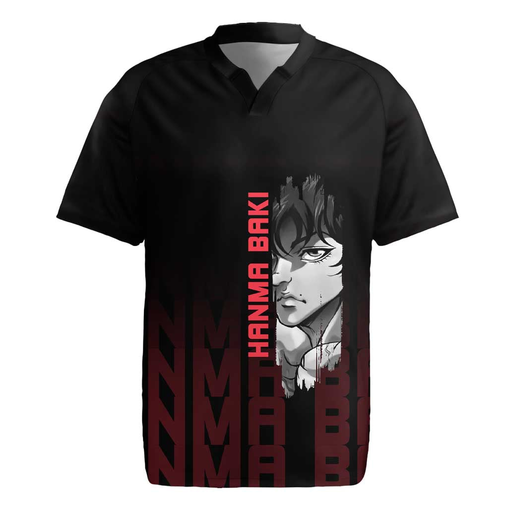 Baki Hanma The Ogre's Son Gym Theme Rugby Jersey with Intense Anime Artwork and Muscular Back Design - The Mazicc