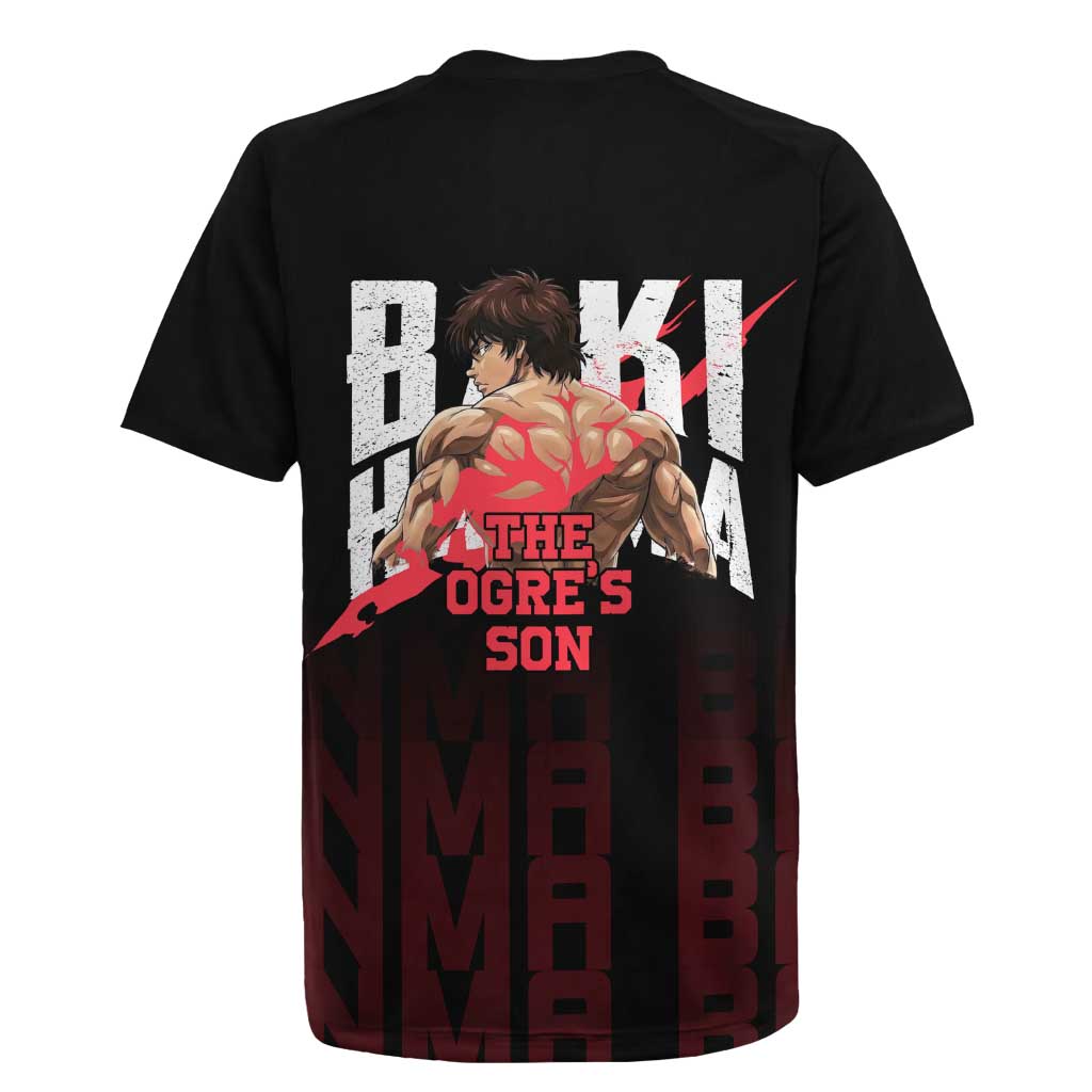 Baki Hanma The Ogre's Son Gym Theme Rugby Jersey with Intense Anime Artwork and Muscular Back Design - The Mazicc