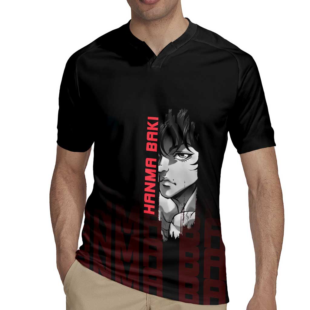 Baki Hanma The Ogre's Son Gym Theme Rugby Jersey with Intense Anime Artwork and Muscular Back Design - The Mazicc