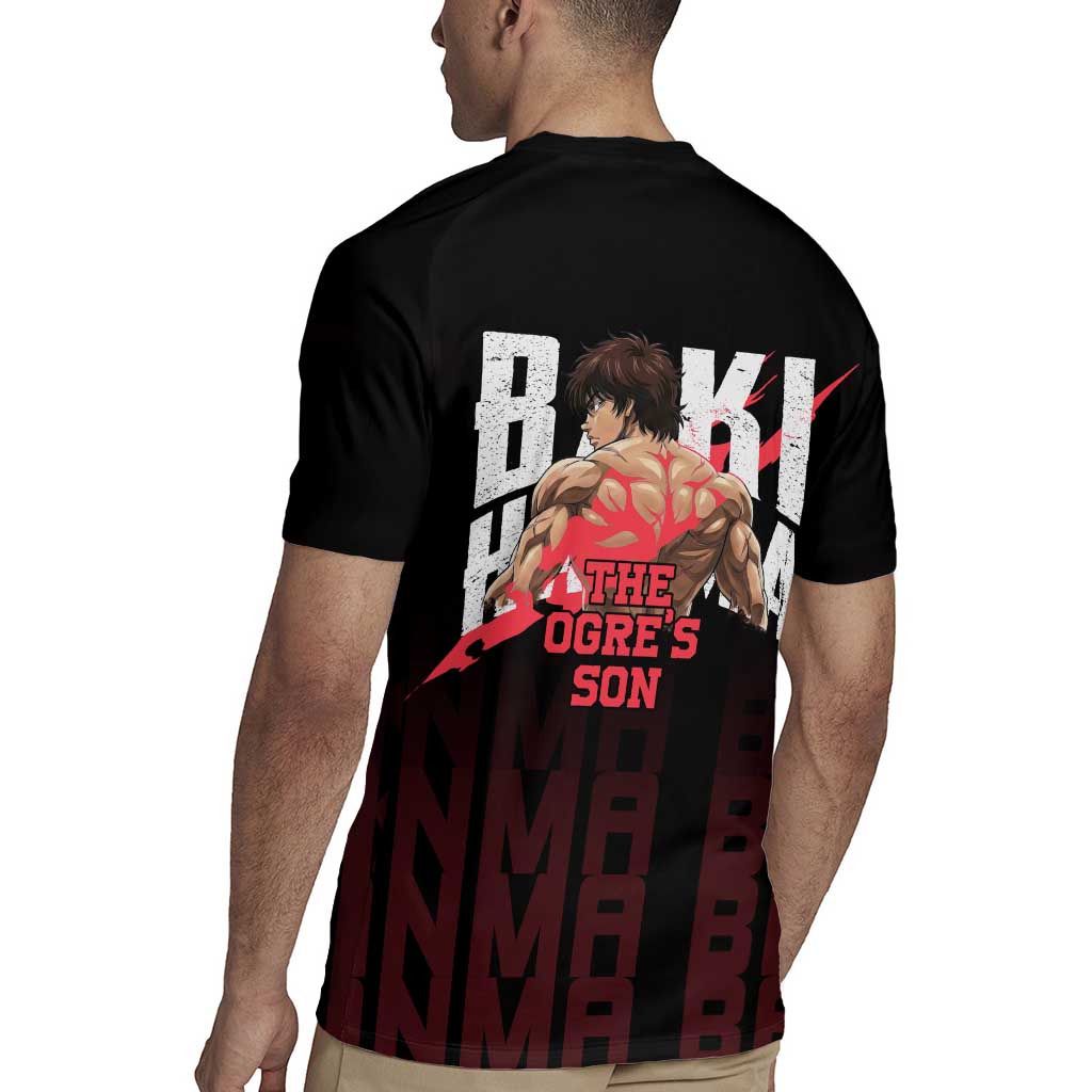 Baki Hanma The Ogre's Son Gym Theme Rugby Jersey with Intense Anime Artwork and Muscular Back Design - The Mazicc