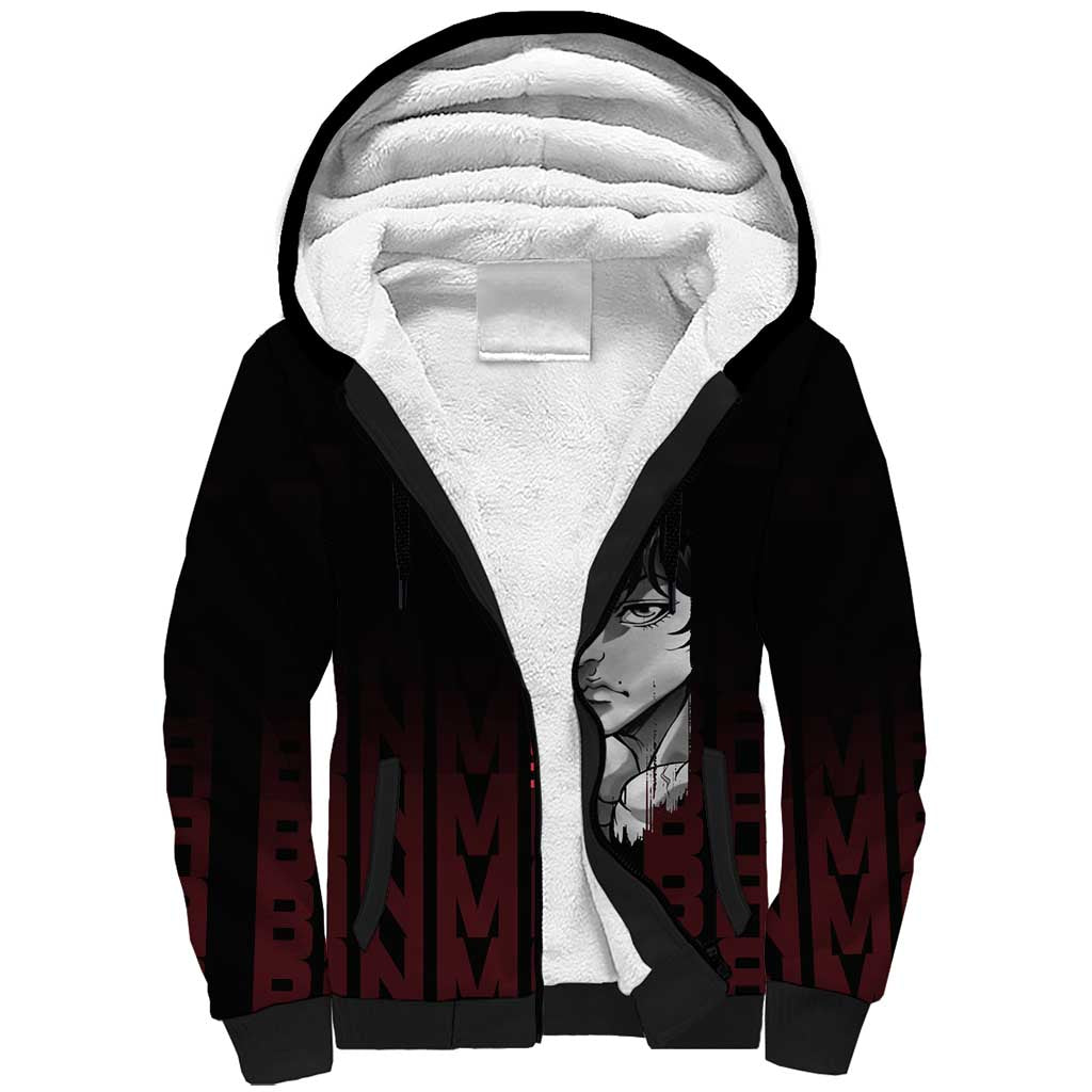 Baki Hanma The Ogre's Son Gym Theme Sherpa Hoodie with Intense Anime Artwork and Muscular Back Design - The Mazicc