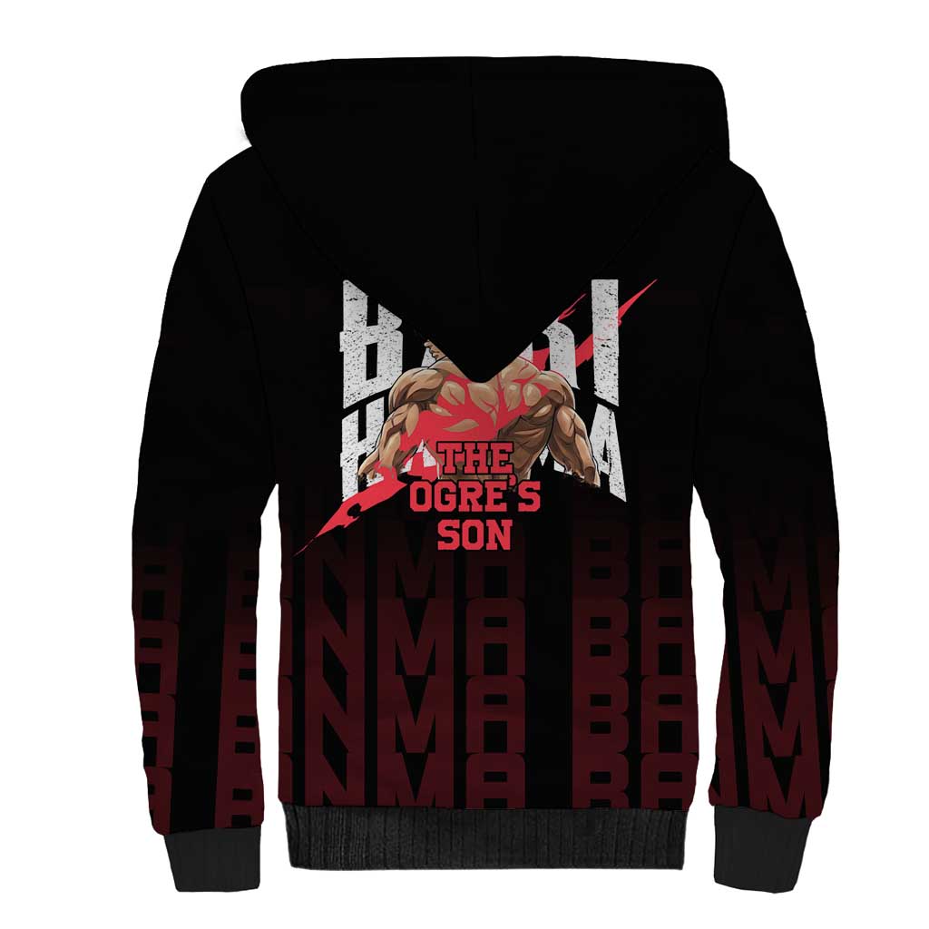 Baki Hanma The Ogre's Son Gym Theme Sherpa Hoodie with Intense Anime Artwork and Muscular Back Design - The Mazicc