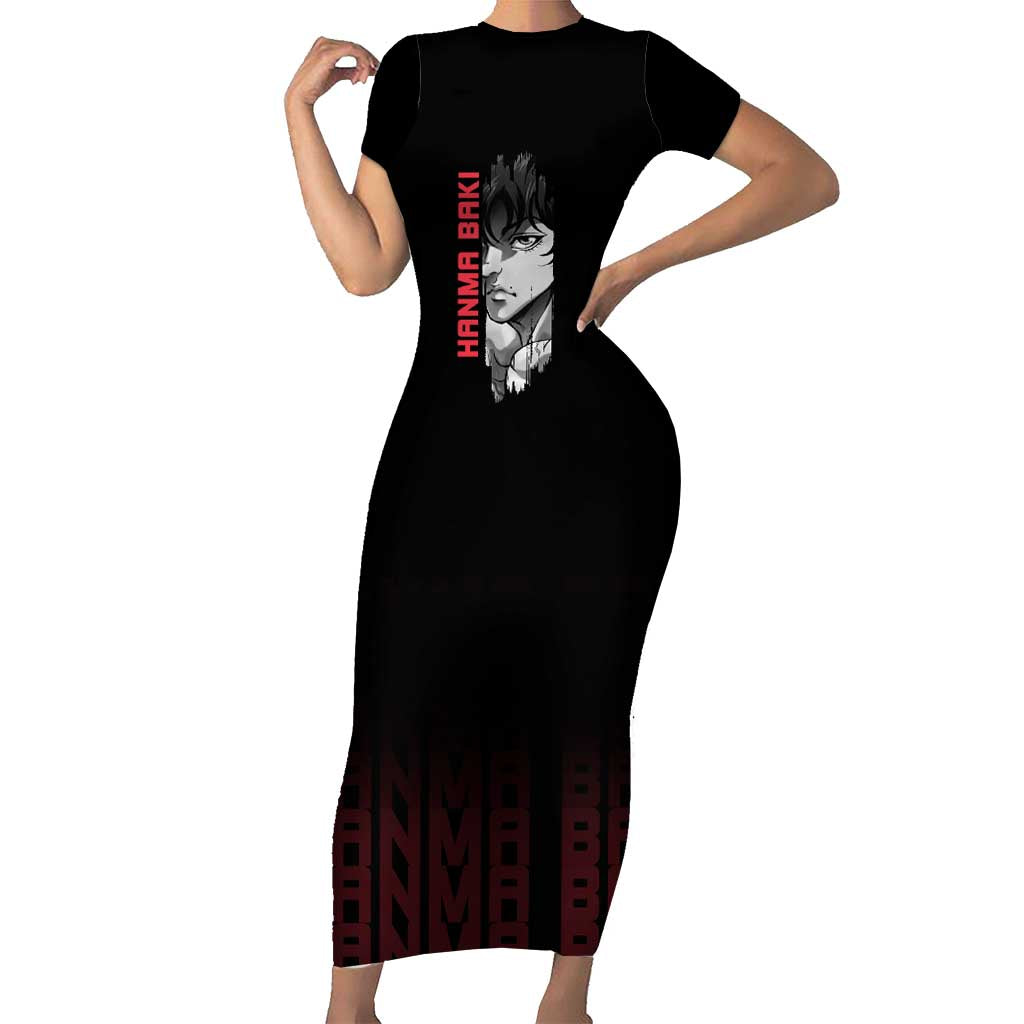 Baki Hanma The Ogre's Son Gym Theme Short Sleeve Bodycon Dress with Intense Anime Artwork and Muscular Back Design - The Mazicc