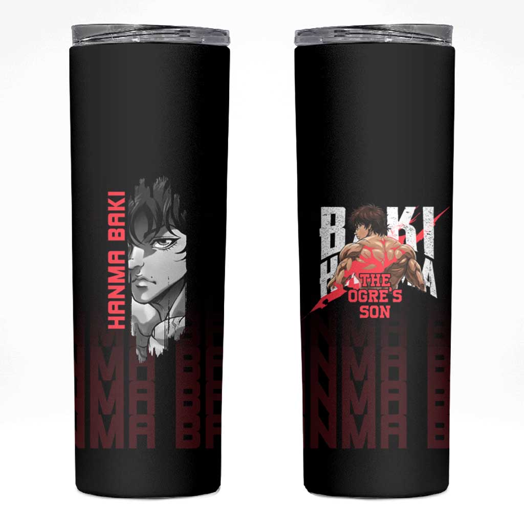 Baki Hanma The Ogre's Son Gym Theme Skinny Tumbler with Intense Anime Artwork and Muscular Back Design - The Mazicc