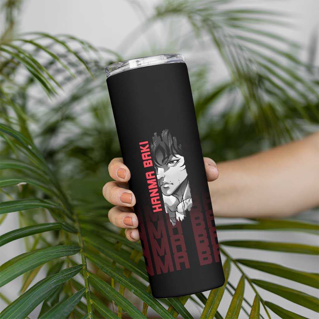 Baki Hanma The Ogre's Son Gym Theme Skinny Tumbler with Intense Anime Artwork and Muscular Back Design - The Mazicc