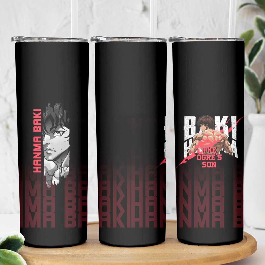Baki Hanma The Ogre's Son Gym Theme Skinny Tumbler with Intense Anime Artwork and Muscular Back Design - The Mazicc