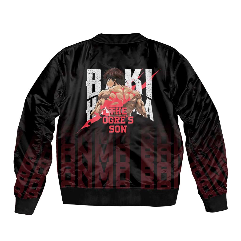 Baki Hanma The Ogre's Son Gym Theme Sleeve Zip Bomber Jacket with Intense Anime Artwork and Muscular Back Design - The Mazicc