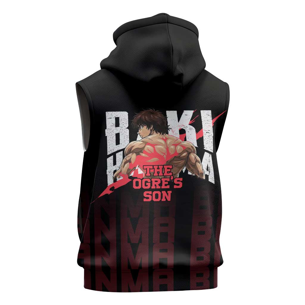 Baki Hanma The Ogre's Son Gym Theme Sleeveless Hoodie with Intense Anime Artwork and Muscular Back Design - The Mazicc