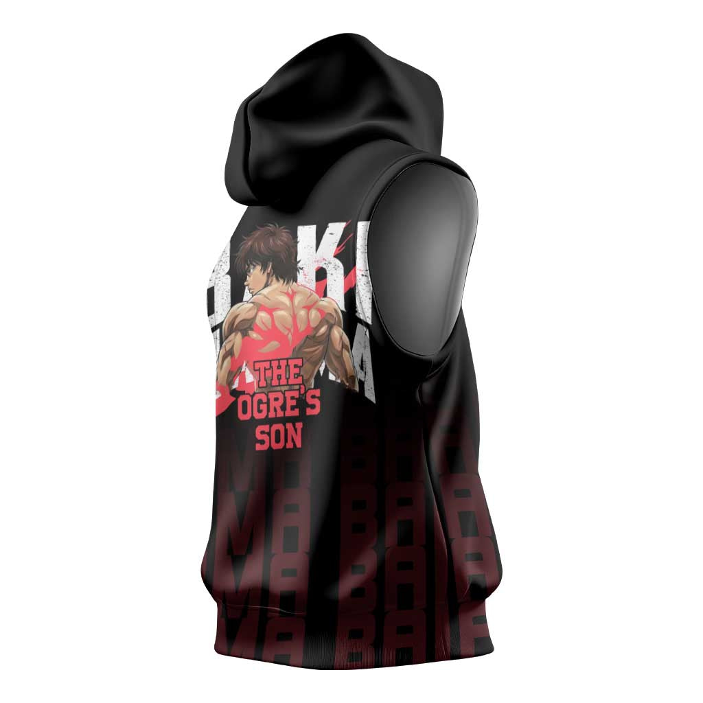 Baki Hanma The Ogre's Son Gym Theme Sleeveless Hoodie with Intense Anime Artwork and Muscular Back Design - The Mazicc