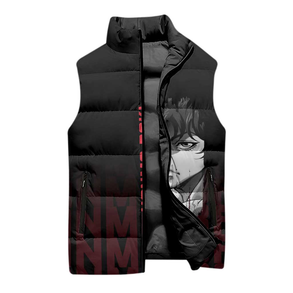 Baki Hanma The Ogre's Son Gym Theme Sleeveless Puffer Jacket with Intense Anime Artwork and Muscular Back Design - The Mazicc
