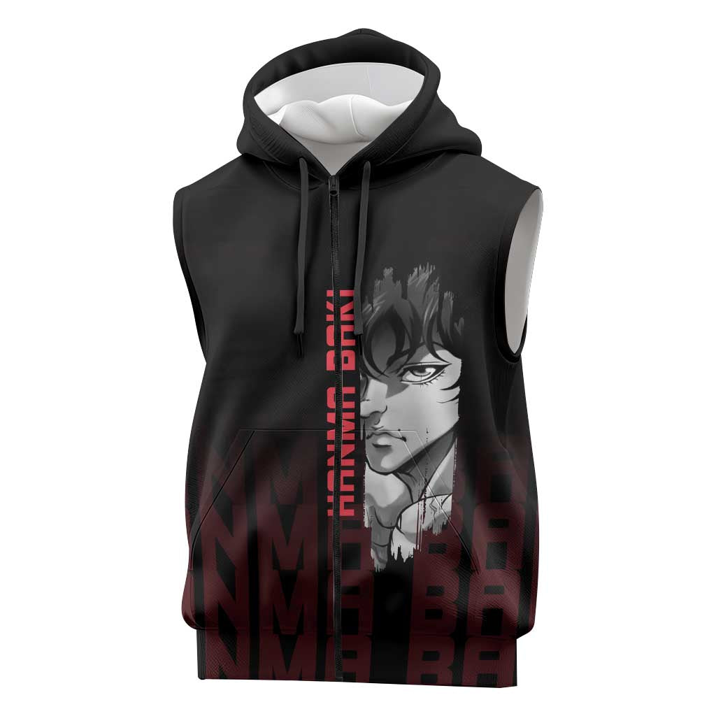 Baki Hanma The Ogre's Son Gym Theme Sleeveless Zip Hoodie with Intense Anime Artwork and Muscular Back Design - The Mazicc