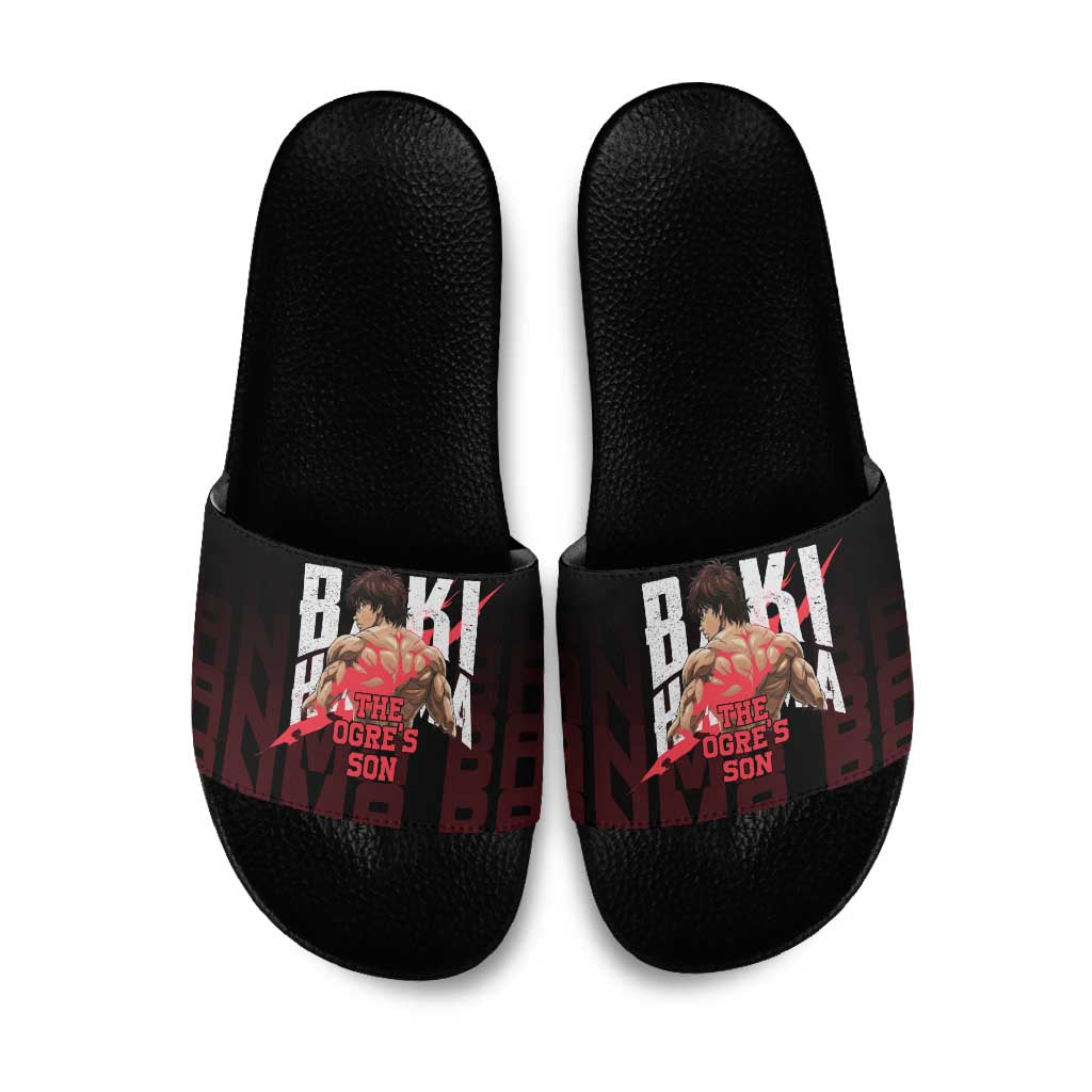 Baki Hanma The Ogre's Son Gym Theme Slide Sandals with Intense Anime Artwork and Muscular Back Design - The Mazicc