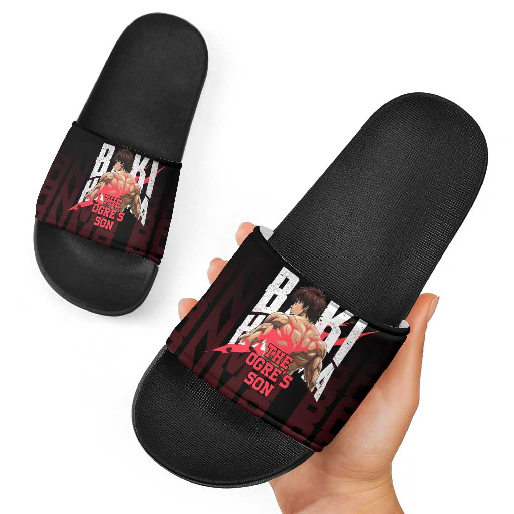 Baki Hanma The Ogre's Son Gym Theme Slide Sandals with Intense Anime Artwork and Muscular Back Design - The Mazicc