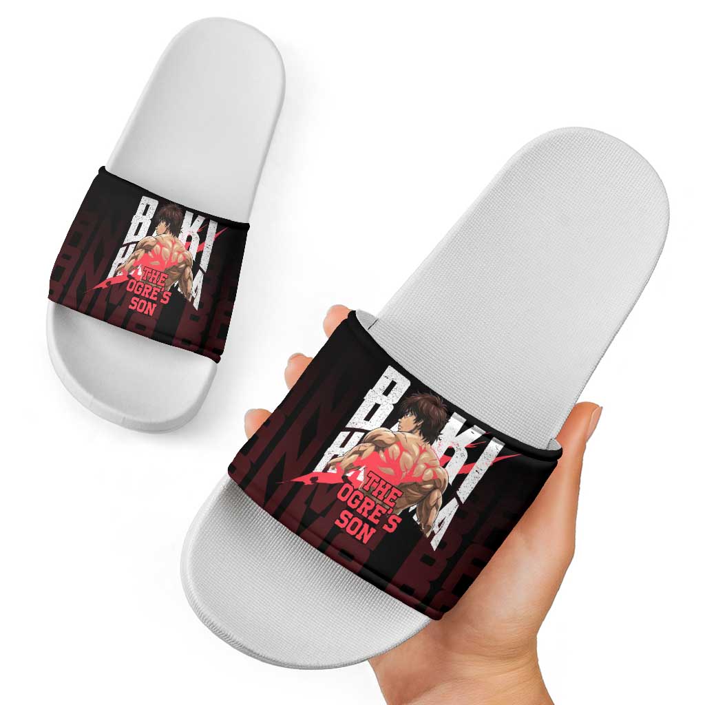 Baki Hanma The Ogre's Son Gym Theme Slide Sandals with Intense Anime Artwork and Muscular Back Design - The Mazicc