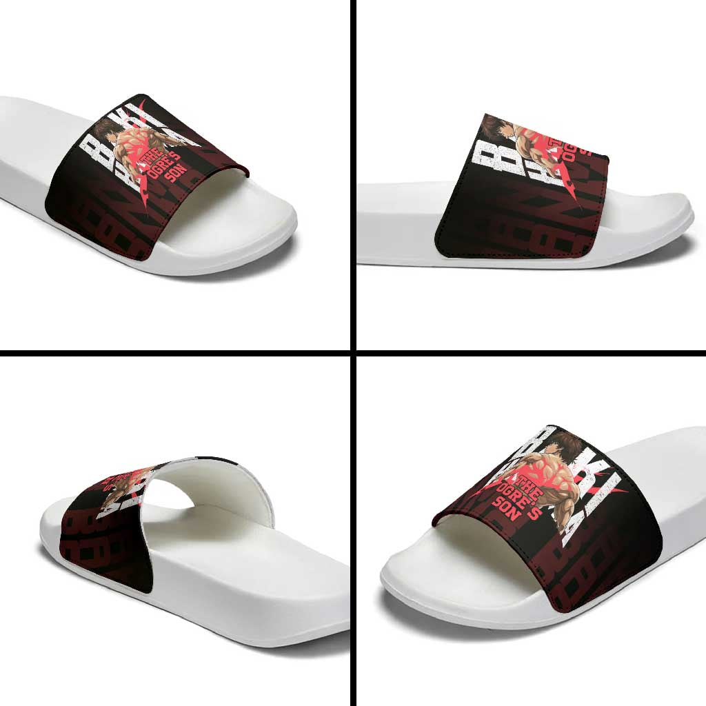 Baki Hanma The Ogre's Son Gym Theme Slide Sandals with Intense Anime Artwork and Muscular Back Design - The Mazicc