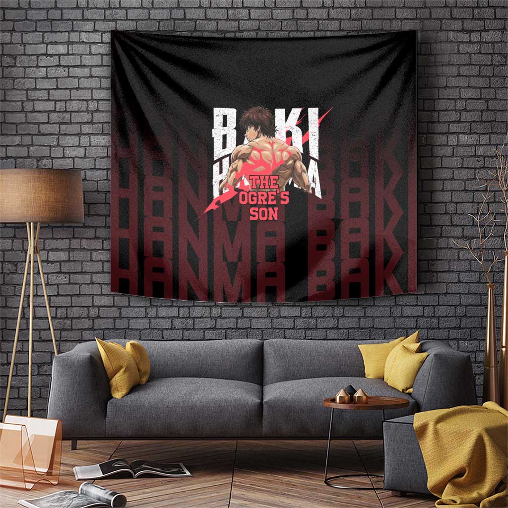 Baki Hanma The Ogre's Son Gym Theme Tapestry with Intense Anime Artwork and Muscular Back Design - The Mazicc