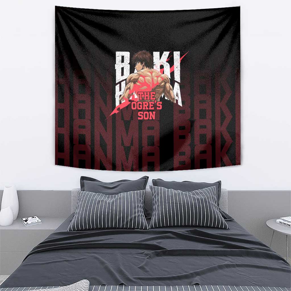 Baki Hanma The Ogre's Son Gym Theme Tapestry with Intense Anime Artwork and Muscular Back Design - The Mazicc