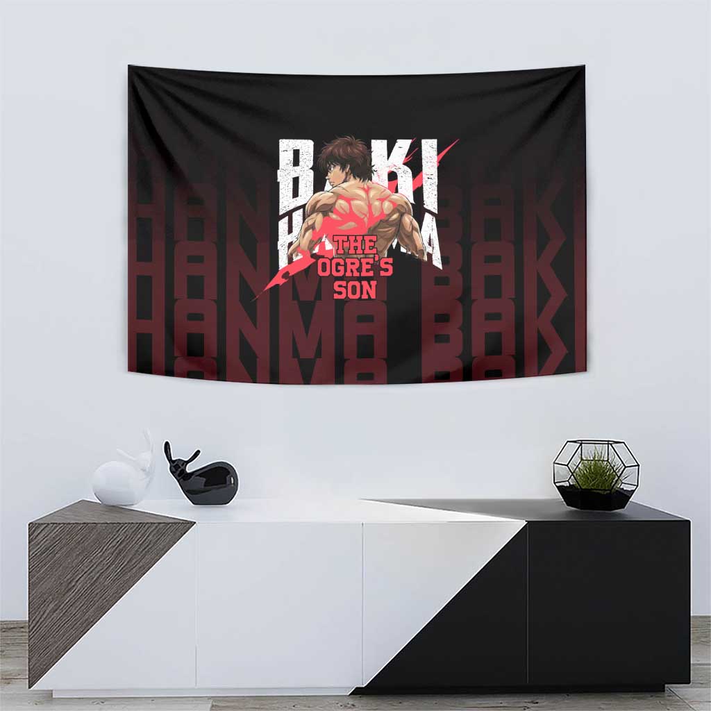 Baki Hanma The Ogre's Son Gym Theme Tapestry with Intense Anime Artwork and Muscular Back Design - The Mazicc