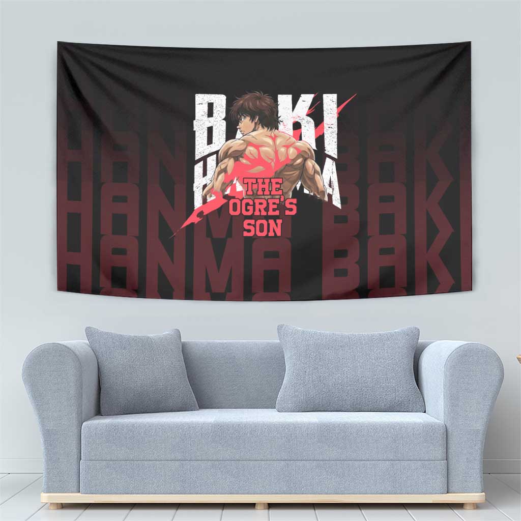 Baki Hanma The Ogre's Son Gym Theme Tapestry with Intense Anime Artwork and Muscular Back Design - The Mazicc