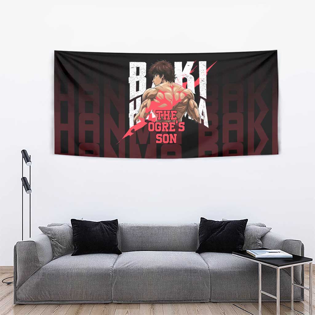 Baki Hanma The Ogre's Son Gym Theme Tapestry with Intense Anime Artwork and Muscular Back Design - The Mazicc