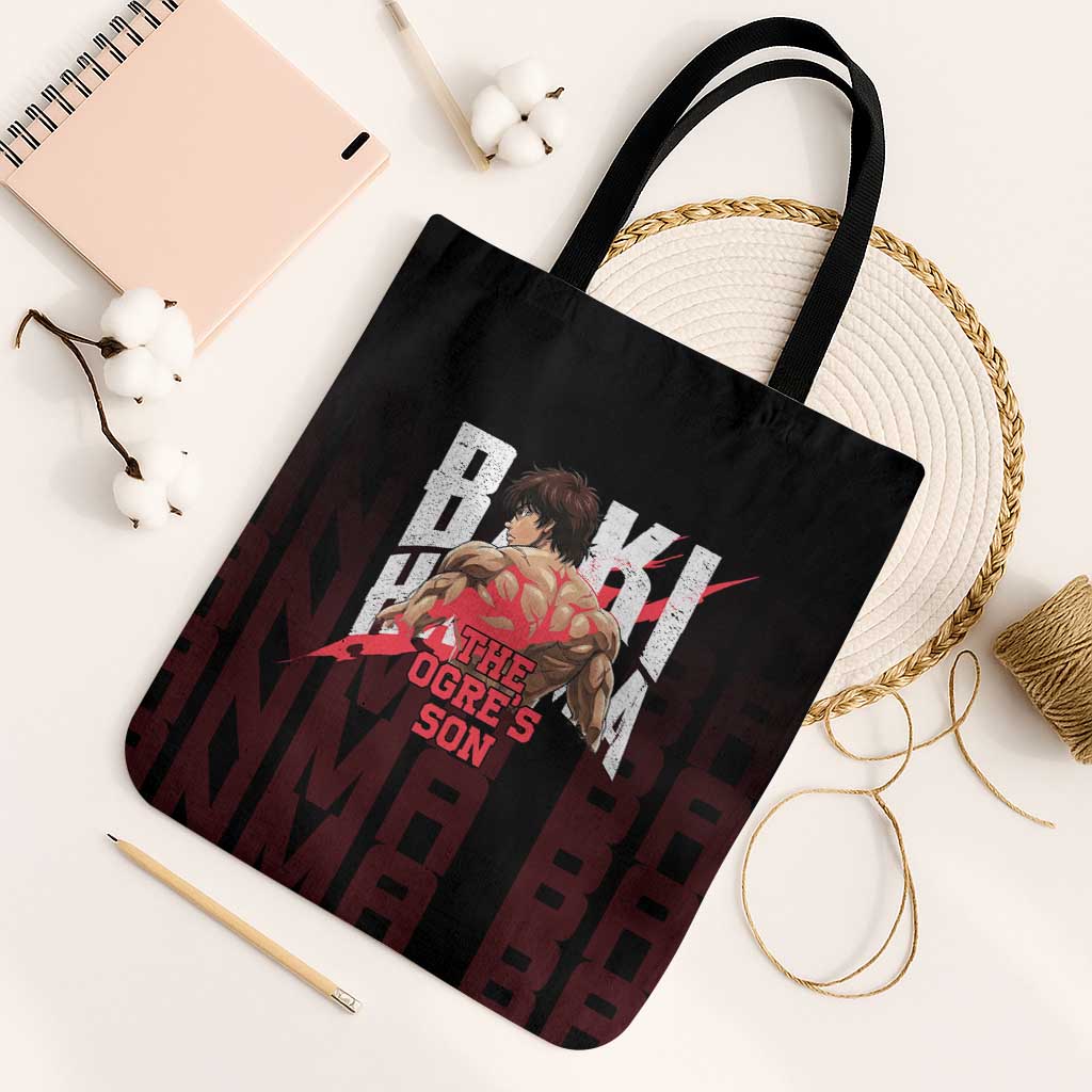 Baki Hanma The Ogre's Son Gym Theme Tote Bag with Intense Anime Artwork and Muscular Back Design - The Mazicc