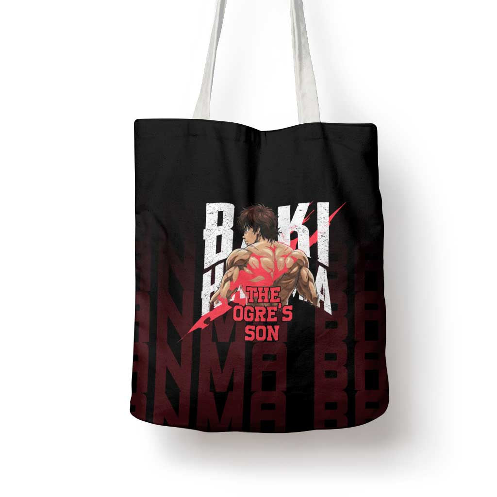 Baki Hanma The Ogre's Son Gym Theme Tote Bag with Intense Anime Artwork and Muscular Back Design - The Mazicc