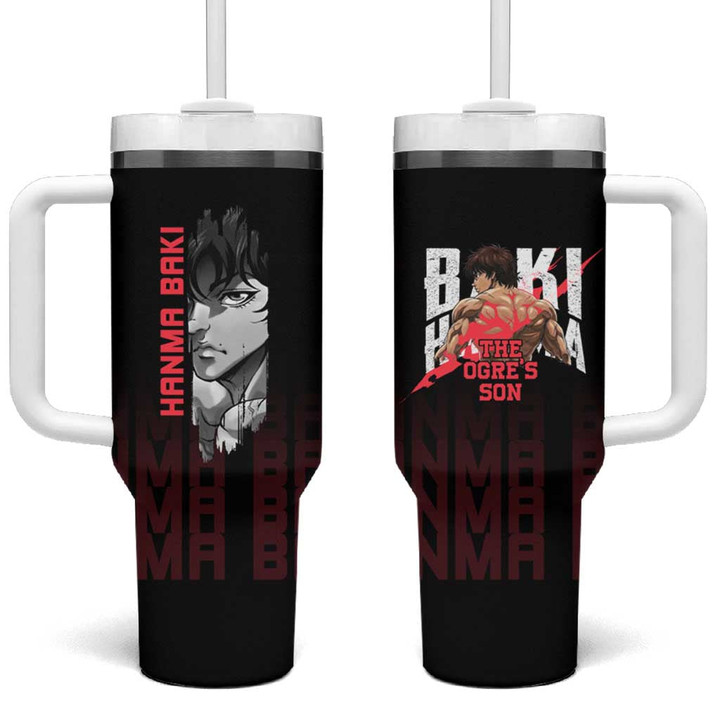 Baki Hanma The Ogre's Son Gym Theme Tumbler With Handle with Intense Anime Artwork and Muscular Back Design - The Mazicc