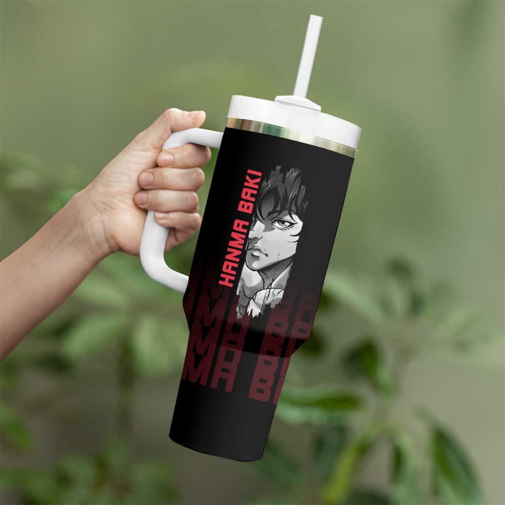 Baki Hanma The Ogre's Son Gym Theme Tumbler With Handle with Intense Anime Artwork and Muscular Back Design - The Mazicc