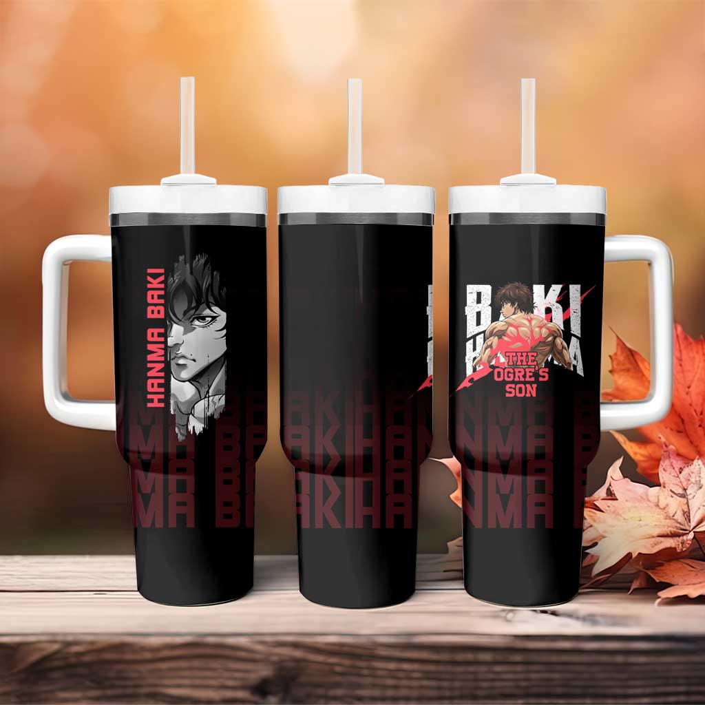 Baki Hanma The Ogre's Son Gym Theme Tumbler With Handle with Intense Anime Artwork and Muscular Back Design - The Mazicc