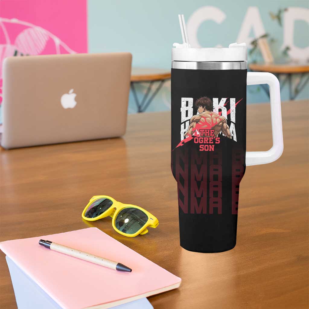 Baki Hanma The Ogre's Son Gym Theme Tumbler With Handle with Intense Anime Artwork and Muscular Back Design - The Mazicc
