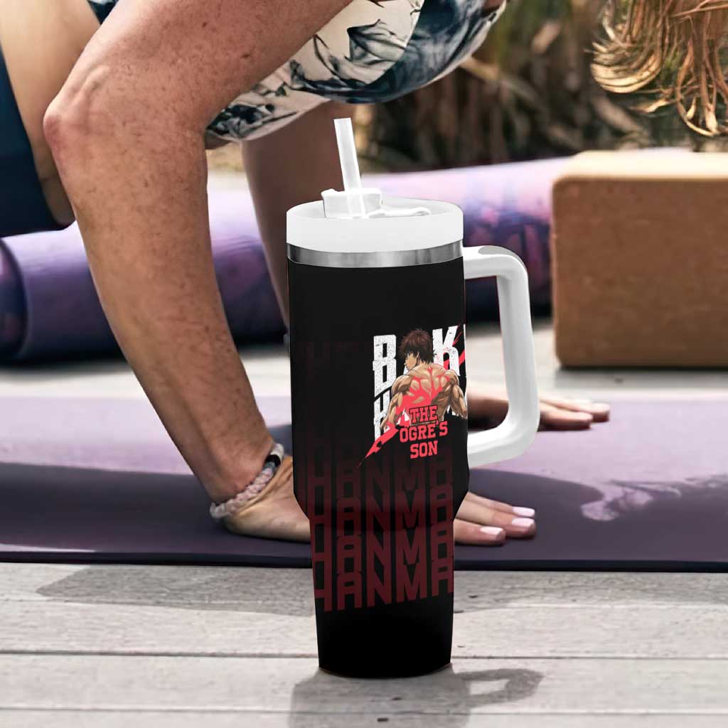 Baki Hanma The Ogre's Son Gym Theme Tumbler With Handle with Intense Anime Artwork and Muscular Back Design - The Mazicc