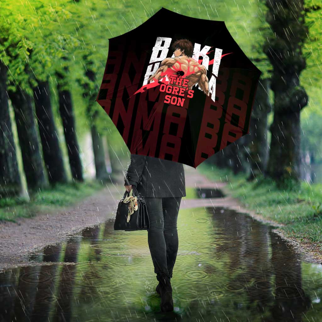 Baki Hanma The Ogre's Son Gym Theme Umbrella with Intense Anime Artwork and Muscular Back Design - The Mazicc