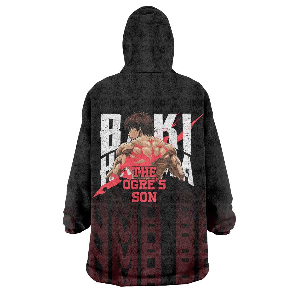 Baki Hanma The Ogre's Son Gym Theme Wearable Blanket Hoodie with Intense Anime Artwork and Muscular Back Design - The Mazicc