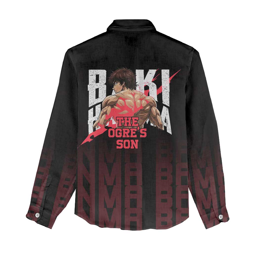 Baki Hanma The Ogre's Son Gym Theme Women Casual Shirt with Intense Anime Artwork and Muscular Back Design - The Mazicc