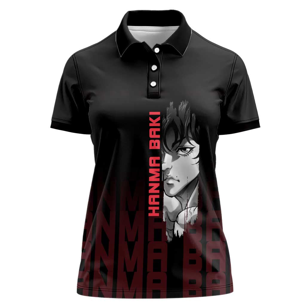 Baki Hanma The Ogre's Son Gym Theme Women Polo Shirt with Intense Anime Artwork and Muscular Back Design - The Mazicc