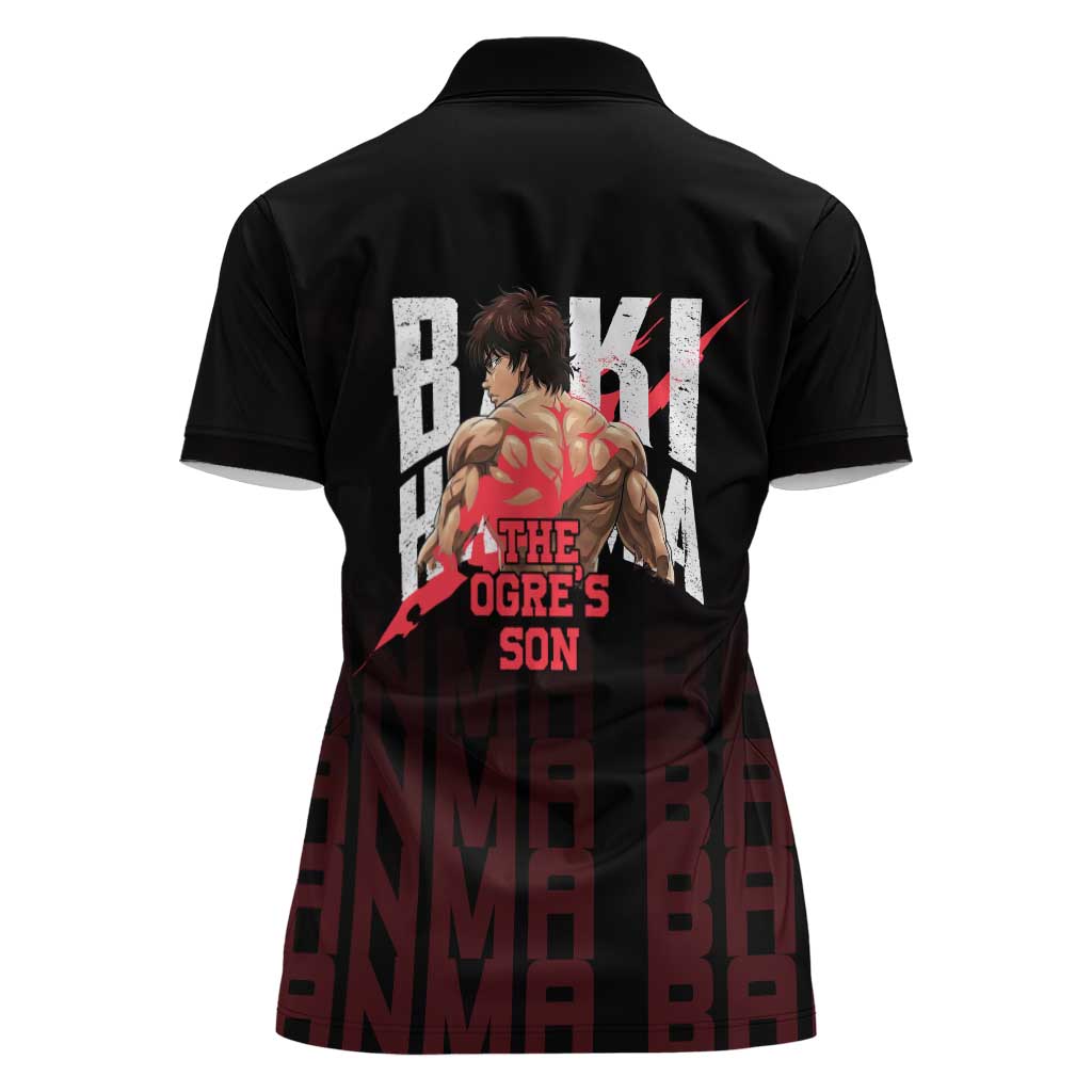 Baki Hanma The Ogre's Son Gym Theme Women Polo Shirt with Intense Anime Artwork and Muscular Back Design - The Mazicc
