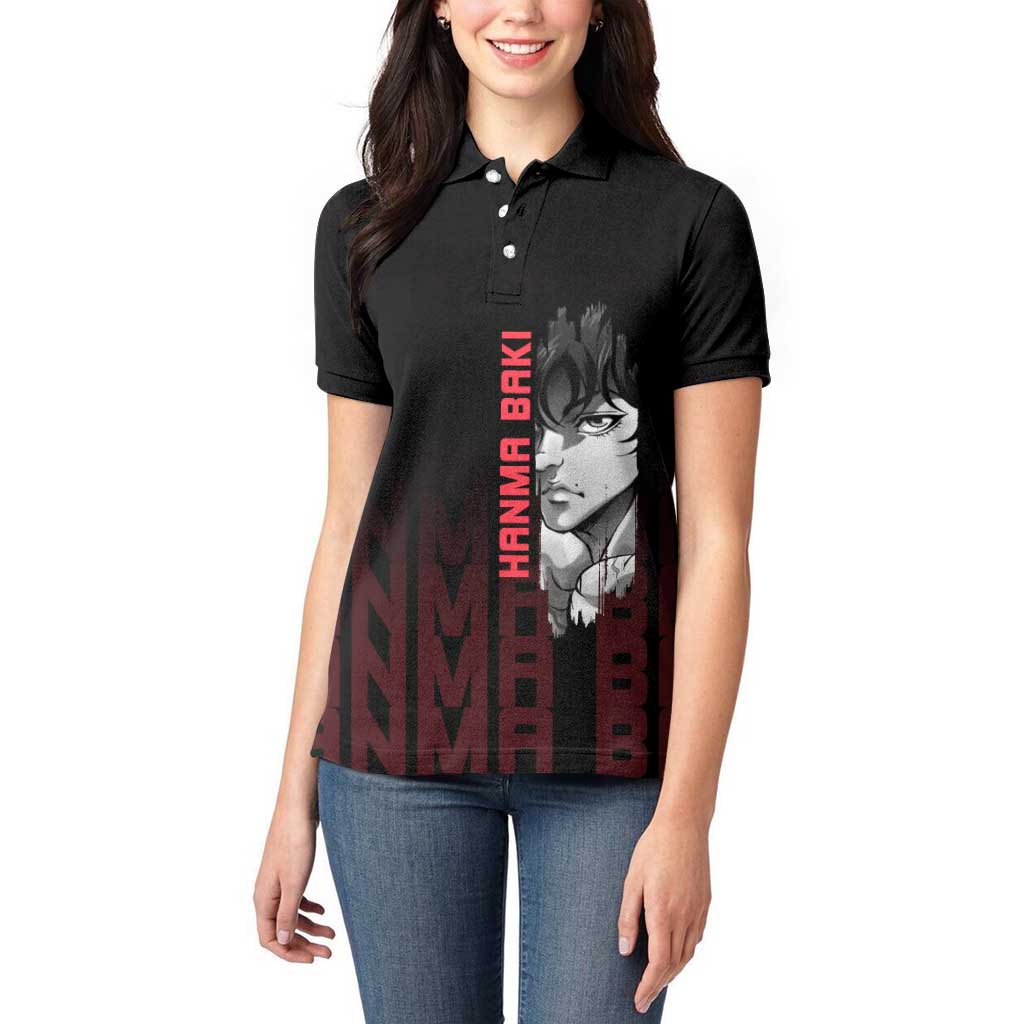 Baki Hanma The Ogre's Son Gym Theme Women Polo Shirt with Intense Anime Artwork and Muscular Back Design - The Mazicc