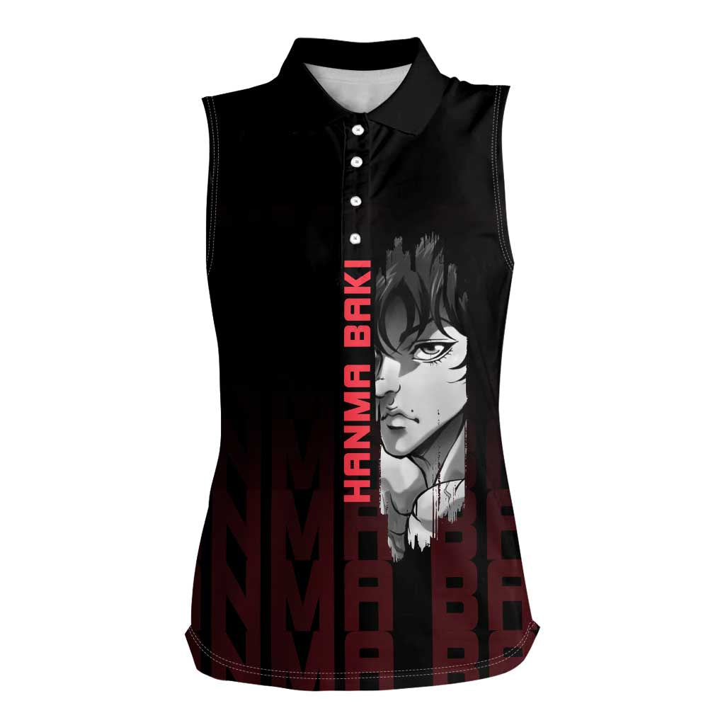 Baki Hanma The Ogre's Son Gym Theme Women Sleeveless Polo Shirt with Intense Anime Artwork and Muscular Back Design - The Mazicc