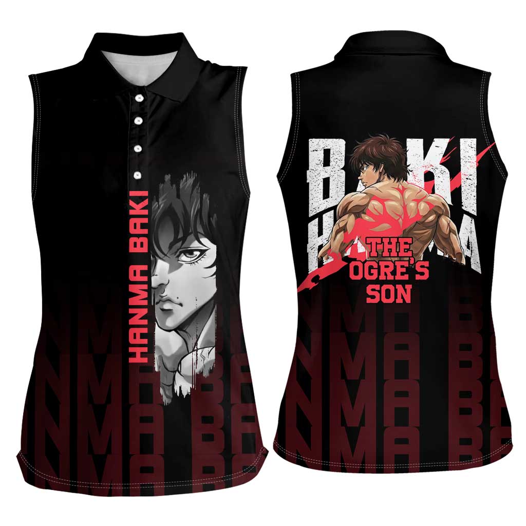 Baki Hanma The Ogre's Son Gym Theme Women Sleeveless Polo Shirt with Intense Anime Artwork and Muscular Back Design - The Mazicc